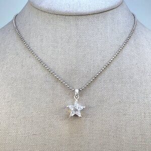 VTG Sterling Silver 925 Star Faceted Cut Crystal Pendant Necklace 23.5" Length